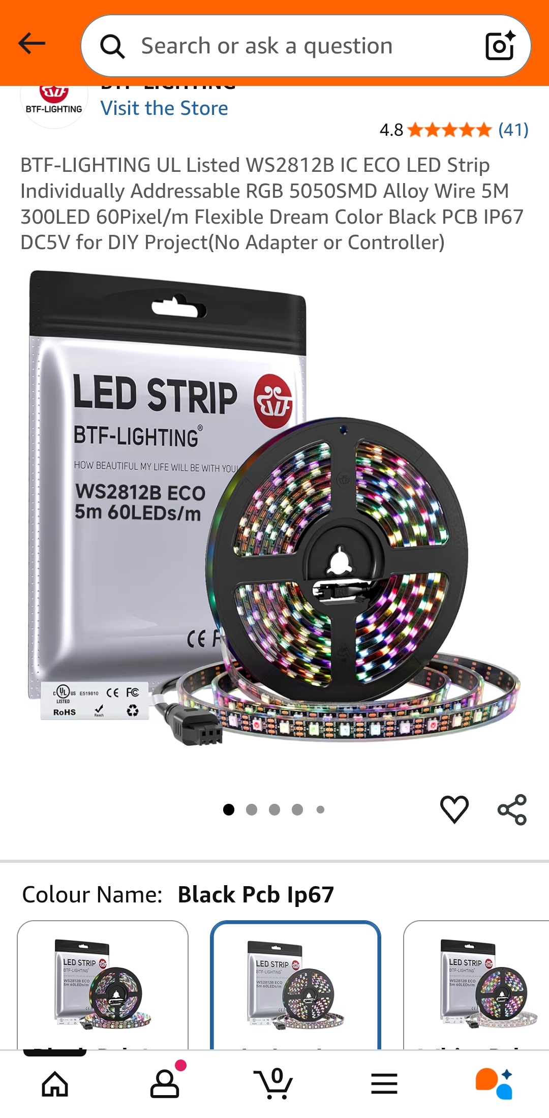 Weather protect led strip for differenrt use case. Ideal goal was full addition into real car cabin space; hence the length being 300 leds.